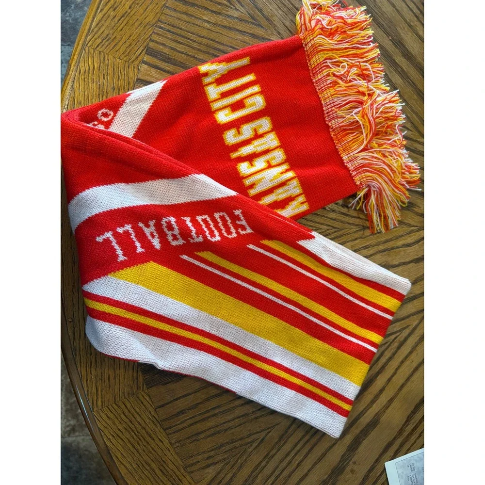 Kansas City Football Knit Scarf Red Yellow White Striped Fringed Fan Gear